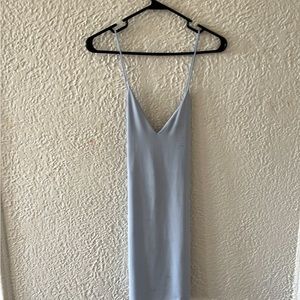 Blue satin dress midi